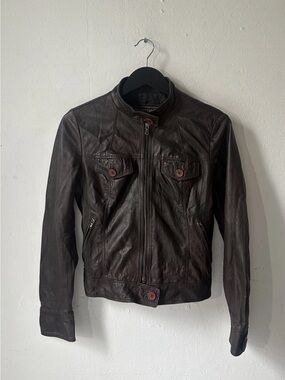 Massimo Leather Brown Moto Jacket Italian Lamb Leather Full Zip Size 42